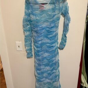 Dressed in LALA Blue Ruched Dress small